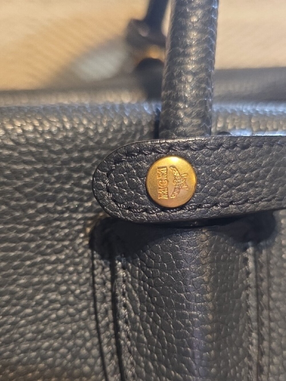 MCM Black Pebbled Leather Tote with Gold Accent - Picture 4 of 11